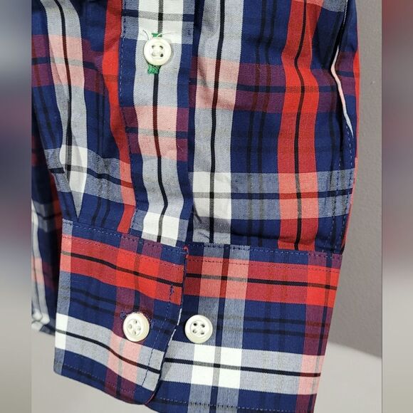 Tommy Hilfiger size 16 (34-35) white red navy plaid long sleeve dress shirt - Picture 6 of 7